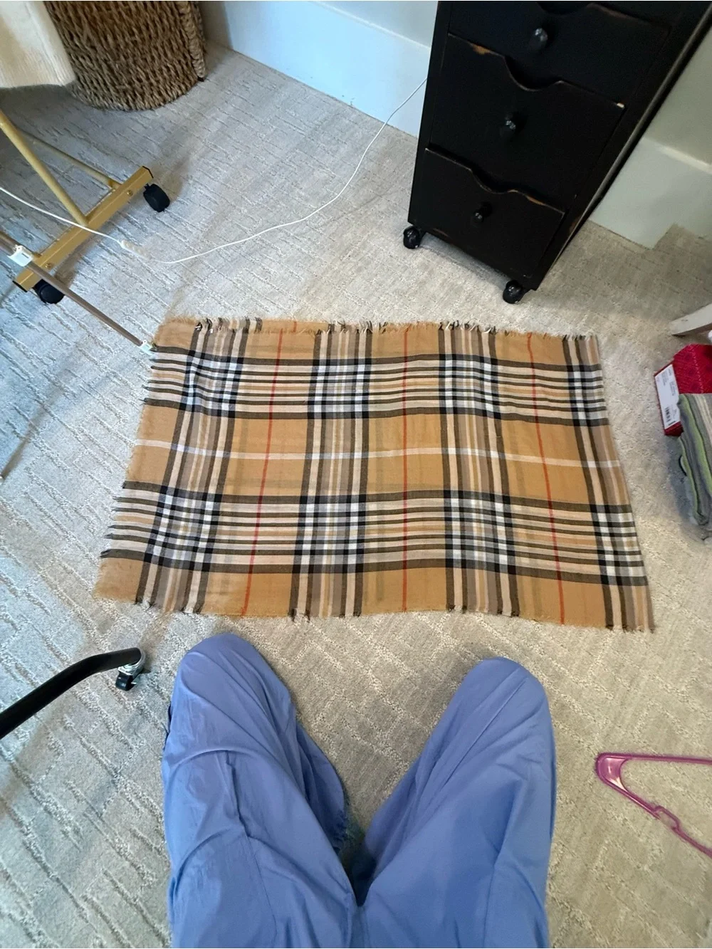 Classic Plaid Fringe Throw Blanket - Beige